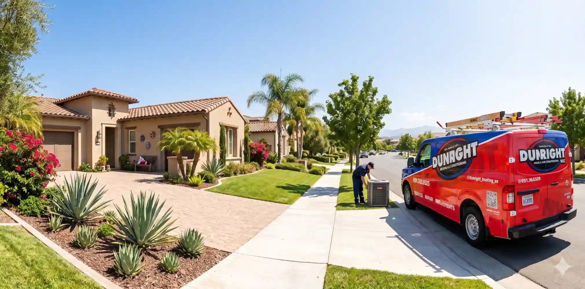 Dunright HVAC service vehicle at a Southern California home